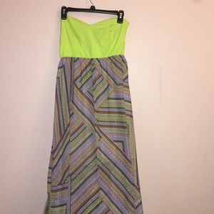 Yellow and multi colored strapless dress